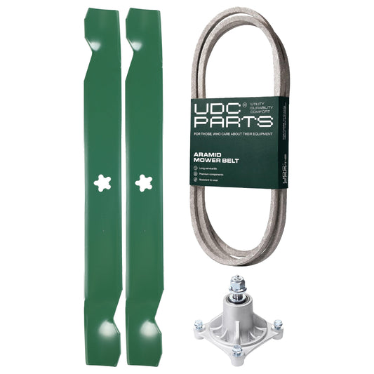 UDC Parts Mower Kit / Belt 140294 + Spindle 532174356 + 2 Pack Blades 138971 / Fits Husqvarna LTH1542 YTH130 MOWER PARTS - UDC Parts Mower Kit / Belt 140294 + Spindle 532174356 + 2 Pack Blades 138971 / Fits Husqvarna LTH1542 YTH130