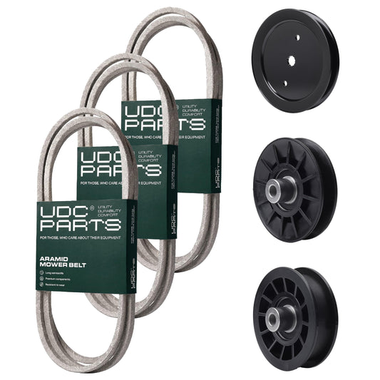 UDC Parts Mower Kit / Belt 130969 + Belt 140218 + Belt 197253 + Pulley 195945 + Pulley 532194326 + Pulley 532194327 / Fits Jonsered LT2216A2 LT2217A MOWER PARTS - UDC Parts Mower Kit / Belt 130969 + Belt 140218 + Belt 197253 + Pulley 195945 + Pulley 532194326 + Pulley 532194327 / Fits Jonsered LT2216A2 LT2217A