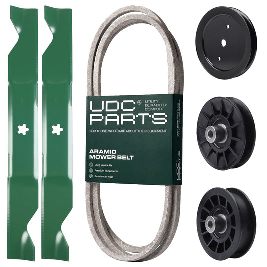 UDC Parts Mower Kit / Belt 140218 + Pulley 195945 + Pulley 532194326 + Pulley 532194327 + 2 Pack Blades 405380 / Fits Poulan Pro PB20H46LT PB20H46YT PB22H46YT PB22H46YTX MOWER PARTS - UDC Parts Mower Kit / Belt 140218 + Pulley 195945 + Pulley 532194326 + Pulley 532194327 + 2 Pack Blades 405380 / Fits Poulan Pro PB20H46LT PB20H46YT PB22H46YT PB22H46YTX