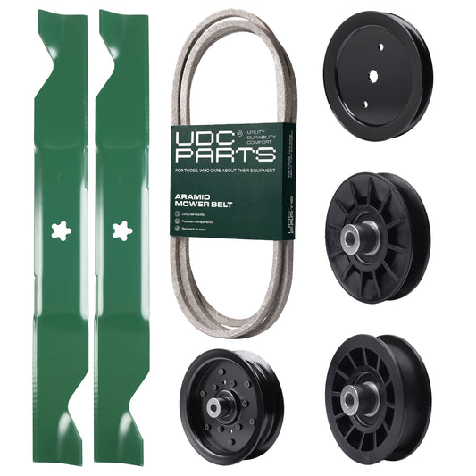 UDC Parts Mower Kit / Belt 405143 + Pulley 195945 + Pulley 532194326 + Pulley 532196106 + Pulley 532194327 + 2 Pack Blades 405380 / Fits Partner P185117H MOWER PARTS - UDC Parts Mower Kit / Belt 405143 + Pulley 195945 + Pulley 532194326 + Pulley 532196106 + Pulley 532194327 + 2 Pack Blades 405380 / Fits Partner P185117H