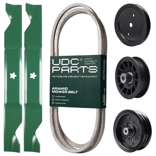 UDC Parts Mower Kit / Belt 130969 + Pulley 195945 + Pulley 532196106 + Pulley 532194327 + 2 Pack Blades 405380 / Fits Husqvarna 2146XLS 2246LS 2346XLS TS246 TS346 YT46LS YTH18K46 YTH20K46 YTH20V46 MOWER PARTS - UDC Parts Mower Kit / Belt 130969 + Pulley 195945 + Pulley 532196106 + Pulley 532194327 + 2 Pack Blades 405380 / Fits Husqvarna 2146XLS 2246LS 2346XLS TS246 TS346 YT46LS YTH18K46 YTH20K46 YTH20V46