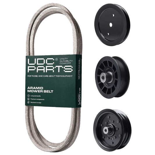 UDC Parts Mower Kit / Belt 140218 + Pulley 195945 + Pulley 532196106 + Pulley 532194327 / Fits Husqvarna LTH171 MOWER PARTS - UDC Parts Mower Kit / Belt 140218 + Pulley 195945 + Pulley 532196106 + Pulley 532194327 / Fits Husqvarna LTH171