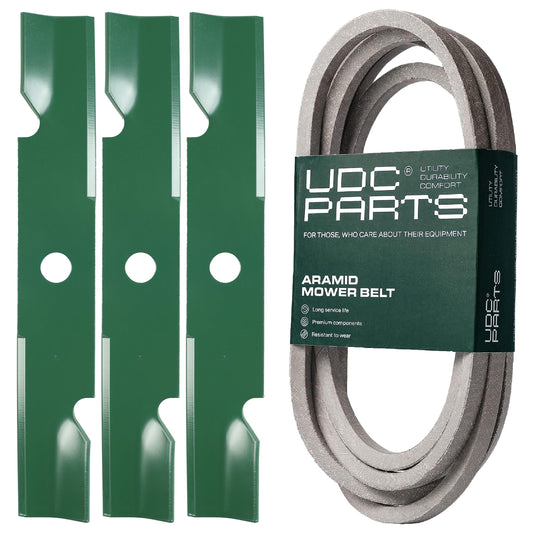 UDC Parts Mower Kit / Belt 103-4014 + 3 Pack Blades 103-6401 / Fits Exmark Lazer Z AS MOWER PARTS - UDC Parts Mower Kit / Belt 103-4014 + 3 Pack Blades 103-6401 / Fits Exmark Lazer Z AS