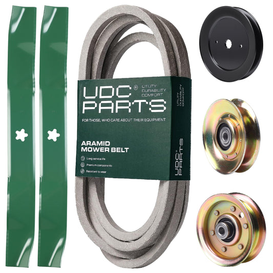 UDC Parts Mower Kit / Belt 539109243 + Pulley 127783 + Pulley 129861 + Pulley 173437 + 2 Pack Blades 134149 / Fits Husqvarna LTH1542 MOWER PARTS - UDC Parts Mower Kit / Belt 539109243 + Pulley 127783 + Pulley 129861 + Pulley 173437 + 2 Pack Blades 134149 / Fits Husqvarna LTH1542