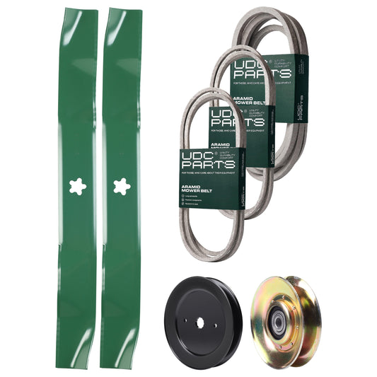 UDC Parts Mower Kit / Belt 140294 + Belt 174883 + Belt 539109243 + Pulley 127783 + Pulley 129861 + 2 Pack Blades 134149 / Fits Husqvarna LTH1542 MOWER PARTS - UDC Parts Mower Kit / Belt 140294 + Belt 174883 + Belt 539109243 + Pulley 127783 + Pulley 129861 + 2 Pack Blades 134149 / Fits Husqvarna LTH1542