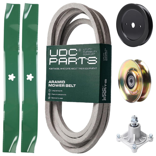 UDC Parts Mower Kit / Belt 539109243 + Pulley 127783 + Pulley 129861 + Spindle 532174356 + 2 Pack Blades 134149 / Fits Husqvarna LTH1542 MOWER PARTS - UDC Parts Mower Kit / Belt 539109243 + Pulley 127783 + Pulley 129861 + Spindle 532174356 + 2 Pack Blades 134149 / Fits Husqvarna LTH1542