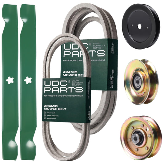 UDC Parts Mower Kit / Belt 140294 + Belt 539109243 + Pulley 127783 + Pulley 129861 + Pulley 173437 + 2 Pack Blades 138971 / Fits Husqvarna LTH1542 MOWER PARTS - UDC Parts Mower Kit / Belt 140294 + Belt 539109243 + Pulley 127783 + Pulley 129861 + Pulley 173437 + 2 Pack Blades 138971 / Fits Husqvarna LTH1542