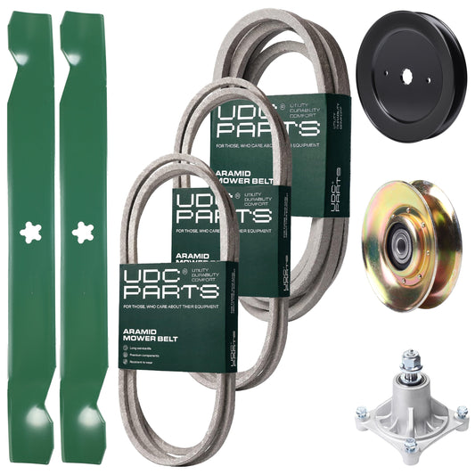 UDC Parts Mower Kit / Belt 140294 + Belt 144959 + Belt 539109243 + Pulley 127783 + Pulley 129861 + Spindle 532174356 + 2 Pack Blades 138971 / Fits Husqvarna LTH1542 Bulk Lawn Mower Blades - UDC Parts Mower Kit / Belt 140294 + Belt 144959 + Belt 539109243 + Pulley 127783 + Pulley 129861 + Spindle 532174356 + 2 Pack Blades 138971 / Fits Husqvarna LTH1542