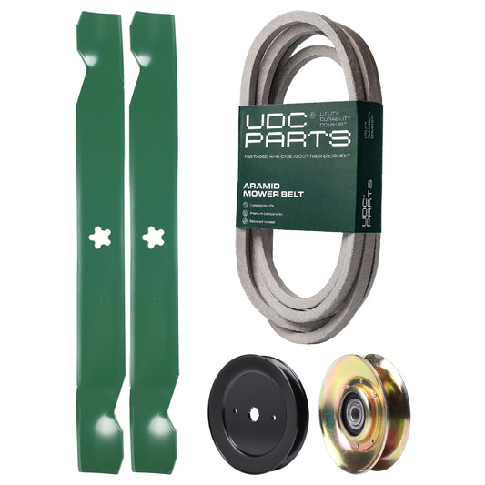 UDC Parts Mower Kit / Belt 539109243 + Pulley 127783 + Pulley 129861 + 2 Pack Blades 138971 / Fits Husqvarna LTH1542 MOWER PARTS - UDC Parts Mower Kit / Belt 539109243 + Pulley 127783 + Pulley 129861 + 2 Pack Blades 138971 / Fits Husqvarna LTH1542