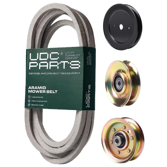 UDC Parts Mower Kit / Belt 539109243 + Pulley 127783 + Pulley 129861 + Pulley 173437 / Fits Husqvarna LTH1542 MOWER PARTS - UDC Parts Mower Kit / Belt 539109243 + Pulley 127783 + Pulley 129861 + Pulley 173437 / Fits Husqvarna LTH1542