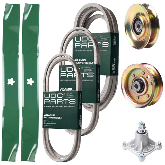 UDC Parts Mower Kit / Belt 140294 + Belt 174883 + Belt 539109243 + Pulley 127783 + Pulley 173437 + Spindle 532174356 + 2 Pack Blades 134149 / Fits Husqvarna LTH1542 MOWER PARTS - UDC Parts Mower Kit / Belt 140294 + Belt 174883 + Belt 539109243 + Pulley 127783 + Pulley 173437 + Spindle 532174356 + 2 Pack Blades 134149 / Fits Husqvarna LTH1542