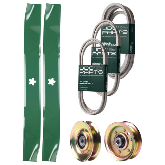 UDC Parts Mower Kit / Belt 140294 + Belt 174883 + Belt 539109243 + Pulley 127783 + Pulley 173437 + 2 Pack Blades 134149 / Fits Husqvarna LTH1542 MOWER PARTS - UDC Parts Mower Kit / Belt 140294 + Belt 174883 + Belt 539109243 + Pulley 127783 + Pulley 173437 + 2 Pack Blades 134149 / Fits Husqvarna LTH1542