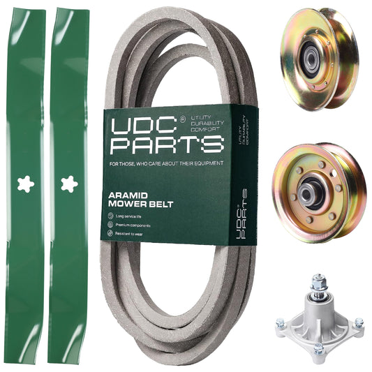 UDC Parts Mower Kit / Belt 539109243 + Pulley 127783 + Pulley 173437 + Spindle 532174356 + 2 Pack Blades 134149 / Fits Husqvarna LTH1542 MOWER PARTS - UDC Parts Mower Kit / Belt 539109243 + Pulley 127783 + Pulley 173437 + Spindle 532174356 + 2 Pack Blades 134149 / Fits Husqvarna LTH1542