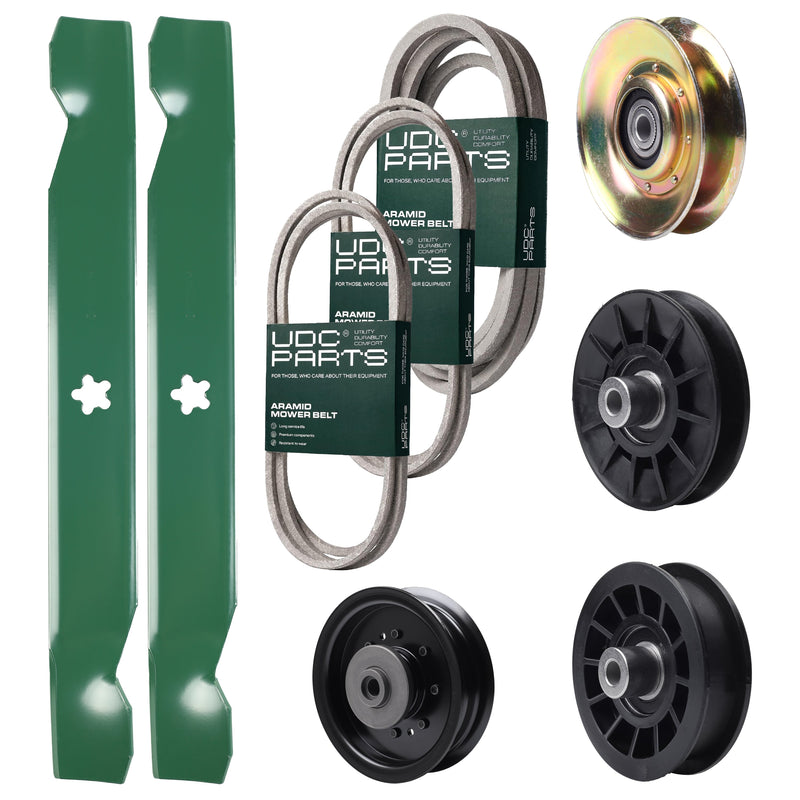 UDC Parts Mower Kit / Belt 138255 + Belt 194346 + Belt 539117245 + Pulley 127783 + Pulley 532194326 + Pulley 532194327 + Pulley 532196104 + 2 Pack Blades 138497 / Fits Husqvarna LT1597 Bulk Lawn Mower Blades -  UDC Parts Mower Kit / Belt 138255 + Belt 194346 + Belt 539117245 + Pulley 127783 + Pulley 532194326 + Pulley 532194327 + Pulley 532196104 + 2 Pack Blades 138497 / Fits Husqvarna LT1597