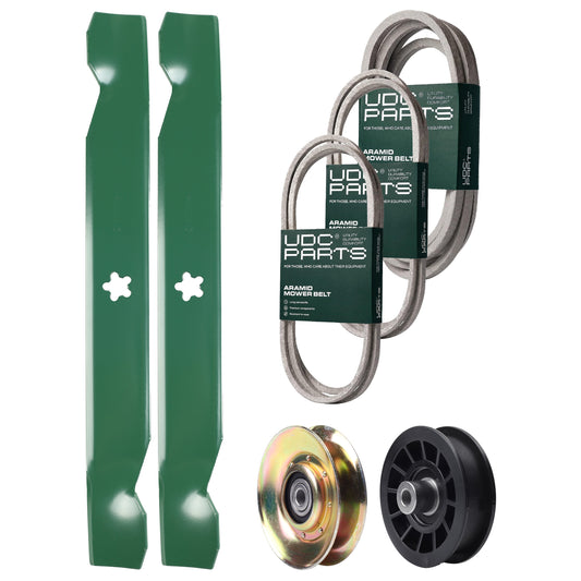 UDC Parts Mower Kit / Belt 138255 + Belt 194346 + Belt 539117245 + Pulley 127783 + Pulley 532194327 + 2 Pack Blades 138497 / Fits Husqvarna LT1597 MOWER PARTS - UDC Parts Mower Kit / Belt 138255 + Belt 194346 + Belt 539117245 + Pulley 127783 + Pulley 532194327 + 2 Pack Blades 138497 / Fits Husqvarna LT1597