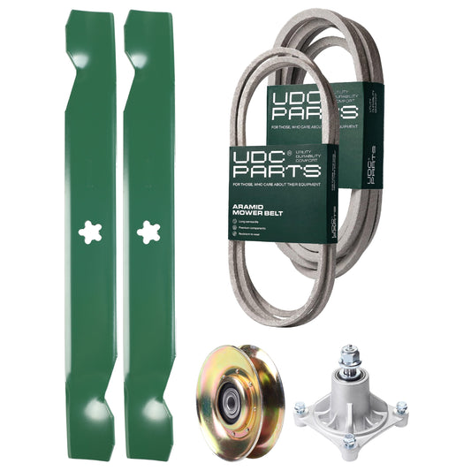 UDC Parts Mower Kit / Belt 138255 + Belt 539117245 + Pulley 127783 + Spindle 532174356 + 2 Pack Blades 138497 / Fits Husqvarna LT1597 MOWER PARTS - UDC Parts Mower Kit / Belt 138255 + Belt 539117245 + Pulley 127783 + Spindle 532174356 + 2 Pack Blades 138497 / Fits Husqvarna LT1597