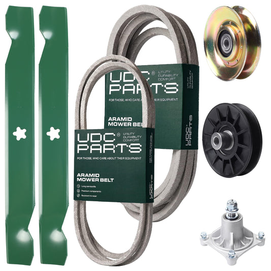 UDC Parts Mower Kit / Belt 194346 + Belt 539117245 + Pulley 127783 + Pulley 532194326 + Spindle 532174356 + 2 Pack Blades 138497 / Fits Husqvarna LT1597 MOWER PARTS - UDC Parts Mower Kit / Belt 194346 + Belt 539117245 + Pulley 127783 + Pulley 532194326 + Spindle 532174356 + 2 Pack Blades 138497 / Fits Husqvarna LT1597