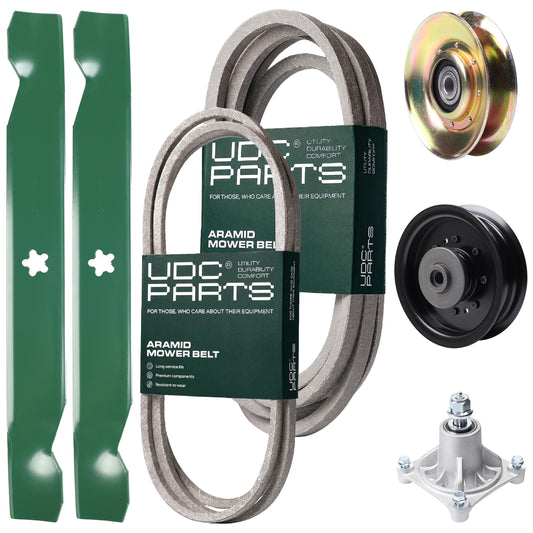 UDC Parts Mower Kit / Belt 194346 + Belt 539117245 + Pulley 127783 + Pulley 532196104 + Spindle 532174356 + 2 Pack Blades 138497 / Fits Husqvarna LT1597 MOWER PARTS - UDC Parts Mower Kit / Belt 194346 + Belt 539117245 + Pulley 127783 + Pulley 532196104 + Spindle 532174356 + 2 Pack Blades 138497 / Fits Husqvarna LT1597
