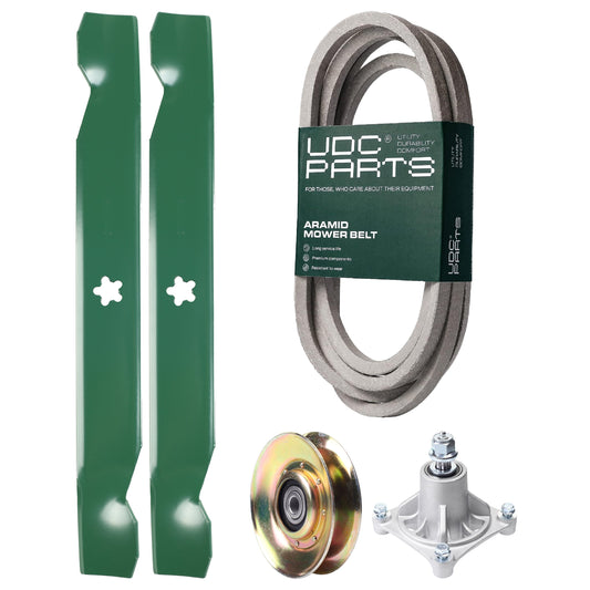 UDC Parts Mower Kit / Belt 539117245 + Pulley 127783 + Spindle 532174356 + 2 Pack Blades 138497 / Fits Husqvarna LT1597 MOWER PARTS - UDC Parts Mower Kit / Belt 539117245 + Pulley 127783 + Spindle 532174356 + 2 Pack Blades 138497 / Fits Husqvarna LT1597