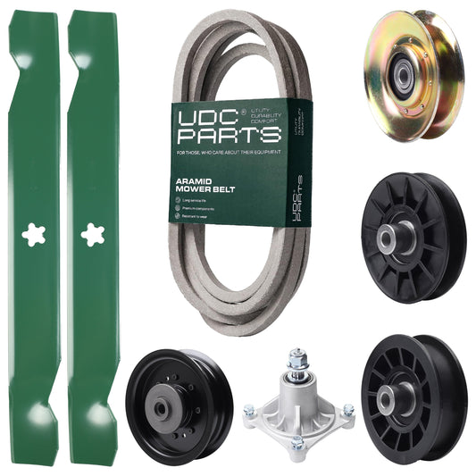 UDC Parts Mower Kit / Belt 539117245 + Pulley 127783 + Pulley 532194326 + Pulley 532194327 + Pulley 532196104 + Spindle 532174356 + 2 Pack Blades 138497 / Fits Husqvarna LT1597 Bulk Lawn Mower Blades -  UDC Parts Mower Kit / Belt 539117245 + Pulley 127783 + Pulley 532194326 + Pulley 532194327 + Pulley 532196104 + Spindle 532174356 + 2 Pack Blades 138497 / Fits Husqvarna LT1597