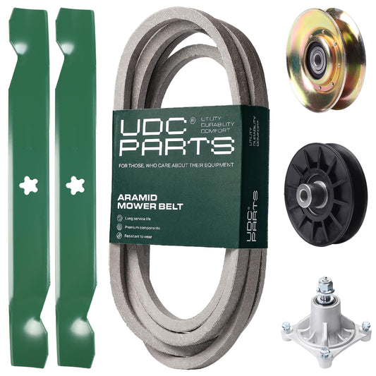 UDC Parts Mower Kit / Belt 539117245 + Pulley 127783 + Pulley 532194326 + Spindle 532174356 + 2 Pack Blades 138497 / Fits Husqvarna LT1597 MOWER PARTS - UDC Parts Mower Kit / Belt 539117245 + Pulley 127783 + Pulley 532194326 + Spindle 532174356 + 2 Pack Blades 138497 / Fits Husqvarna LT1597