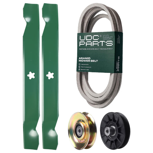 UDC Parts Mower Kit / Belt 539117245 + Pulley 127783 + Pulley 532194326 + 2 Pack Blades 138497 / Fits Husqvarna LT1597 MOWER PARTS - UDC Parts Mower Kit / Belt 539117245 + Pulley 127783 + Pulley 532194326 + 2 Pack Blades 138497 / Fits Husqvarna LT1597