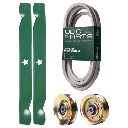 UDC Parts Mower Kit / Belt 539109243 + Pulley 127783 + Pulley 173437 + 2 Pack Blades 138971 / Fits Husqvarna LTH1542 MOWER PARTS - UDC Parts Mower Kit / Belt 539109243 + Pulley 127783 + Pulley 173437 + 2 Pack Blades 138971 / Fits Husqvarna LTH1542