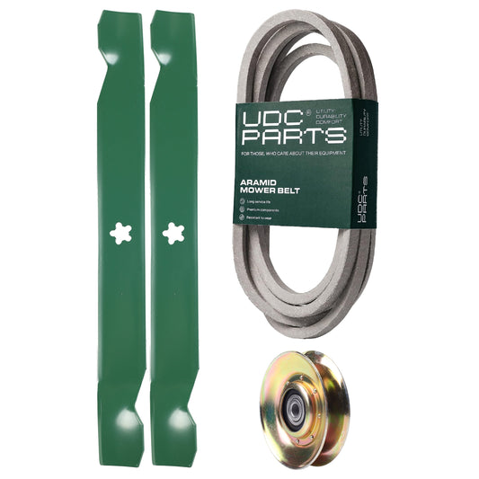 UDC Parts Mower Kit / Belt 539109243 + Pulley 127783 + 2 Pack Blades 138971 / Fits Husqvarna LTH1542 MOWER PARTS - UDC Parts Mower Kit / Belt 539109243 + Pulley 127783 + 2 Pack Blades 138971 / Fits Husqvarna LTH1542