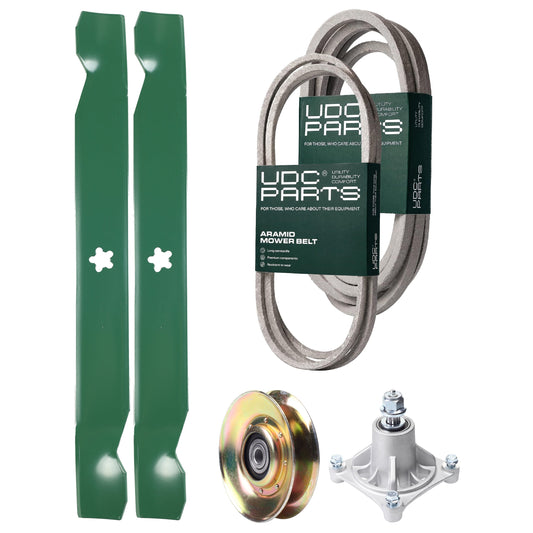 UDC Parts Mower Kit / Belt 174883 + Belt 539109243 + Pulley 127783 + Spindle 532174356 + 2 Pack Blades 138971 / Fits Husqvarna LTH1542 MOWER PARTS - UDC Parts Mower Kit / Belt 174883 + Belt 539109243 + Pulley 127783 + Spindle 532174356 + 2 Pack Blades 138971 / Fits Husqvarna LTH1542