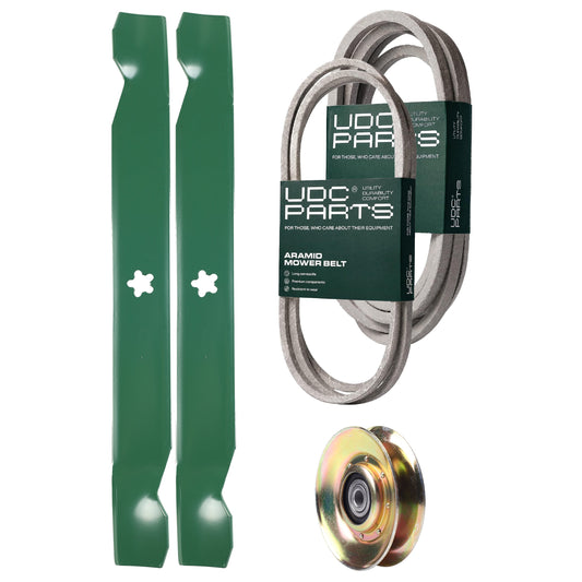 UDC Parts Mower Kit / Belt 144959 + Belt 539109243 + Pulley 127783 + 2 Pack Blades 138971 / Fits Husqvarna LTH1542 MOWER PARTS - UDC Parts Mower Kit / Belt 144959 + Belt 539109243 + Pulley 127783 + 2 Pack Blades 138971 / Fits Husqvarna LTH1542