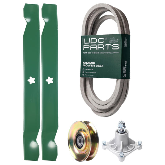 UDC Parts Mower Kit / Belt 539109243 + Pulley 127783 + Spindle 532174356 + 2 Pack Blades 138971 / Fits Husqvarna LTH1542 MOWER PARTS - UDC Parts Mower Kit / Belt 539109243 + Pulley 127783 + Spindle 532174356 + 2 Pack Blades 138971 / Fits Husqvarna LTH1542