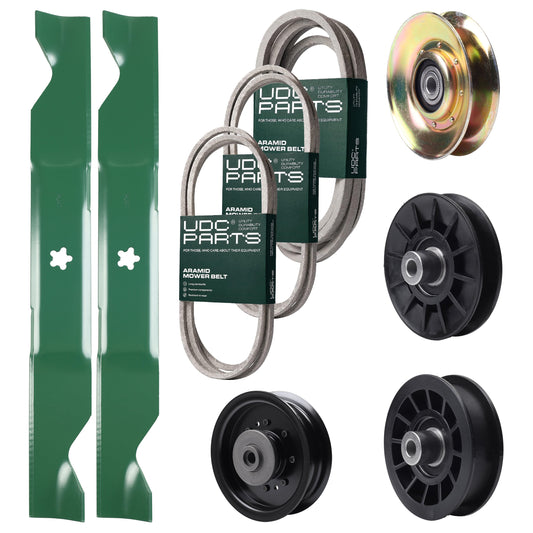 UDC Parts Mower Kit / Belt 138255 + Belt 194346 + Belt 539117245 + Pulley 127783 + Pulley 532194326 + Pulley 532194327 + Pulley 532196104 + 2 Pack Blades 405380 / Fits Husqvarna LT1597 Bulk Lawn Mower Blades -  UDC Parts Mower Kit / Belt 138255 + Belt 194346 + Belt 539117245 + Pulley 127783 + Pulley 532194326 + Pulley 532194327 + Pulley 532196104 + 2 Pack Blades 405380 / Fits Husqvarna LT1597