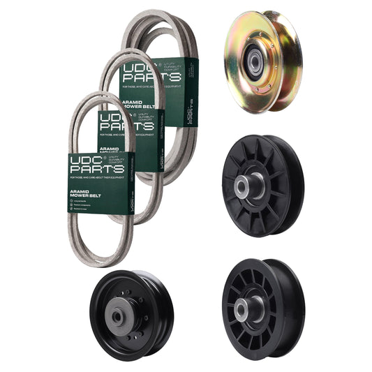 UDC Parts Mower Kit / Belt 138255 + Belt 194346 + Belt 539117245 + Pulley 127783 + Pulley 532194326 + Pulley 532194327 + Pulley 532196104 / Fits Husqvarna LT1597 MOWER PARTS - UDC Parts Mower Kit / Belt 138255 + Belt 194346 + Belt 539117245 + Pulley 127783 + Pulley 532194326 + Pulley 532194327 + Pulley 532196104 / Fits Husqvarna LT1597