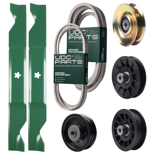 UDC Parts Mower Kit / Belt 138255 + Belt 539117245 + Pulley 127783 + Pulley 532194326 + Pulley 532194327 + Pulley 532196104 + 2 Pack Blades 405380 / Fits Husqvarna LT1597 Bulk Lawn Mower Blades -  UDC Parts Mower Kit / Belt 138255 + Belt 539117245 + Pulley 127783 + Pulley 532194326 + Pulley 532194327 + Pulley 532196104 + 2 Pack Blades 405380 / Fits Husqvarna LT1597