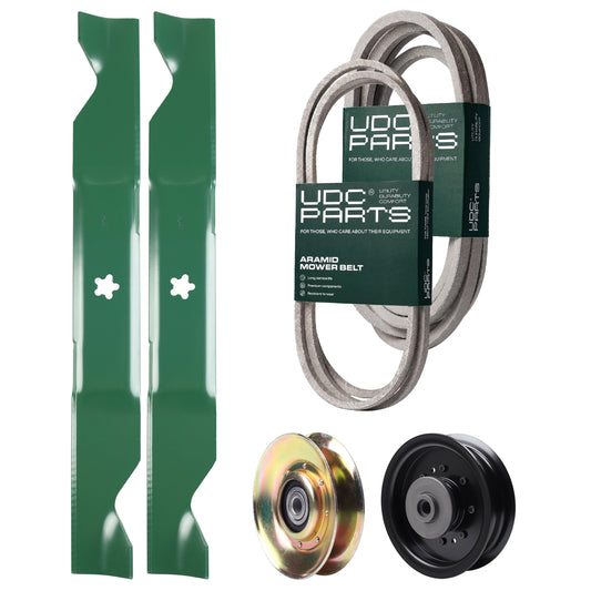 UDC Parts Mower Kit / Belt 194346 + Belt 539117245 + Pulley 127783 + Pulley 532196104 + 2 Pack Blades 405380 / Fits Husqvarna LT1597 MOWER PARTS - UDC Parts Mower Kit / Belt 194346 + Belt 539117245 + Pulley 127783 + Pulley 532196104 + 2 Pack Blades 405380 / Fits Husqvarna LT1597