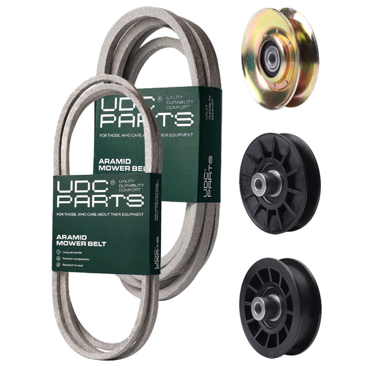 UDC Parts Mower Kit / Belt 138255 + Belt 539117245 + Pulley 127783 + Pulley 532194326 + Pulley 532194327 / Fits Husqvarna LT1597 MOWER PARTS - UDC Parts Mower Kit / Belt 138255 + Belt 539117245 + Pulley 127783 + Pulley 532194326 + Pulley 532194327 / Fits Husqvarna LT1597