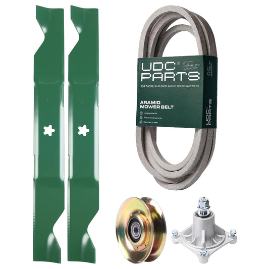 UDC Parts Mower Kit / Belt 539117245 + Pulley 127783 + Spindle 532174356 + 2 Pack Blades 405380 / Fits Husqvarna LT1597 MOWER PARTS - UDC Parts Mower Kit / Belt 539117245 + Pulley 127783 + Spindle 532174356 + 2 Pack Blades 405380 / Fits Husqvarna LT1597