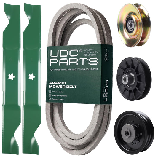 UDC Parts Mower Kit / Belt 539117245 + Pulley 127783 + Pulley 532194326 + Pulley 532196104 + 2 Pack Blades 405380 / Fits Husqvarna LT1597 MOWER PARTS - UDC Parts Mower Kit / Belt 539117245 + Pulley 127783 + Pulley 532194326 + Pulley 532196104 + 2 Pack Blades 405380 / Fits Husqvarna LT1597