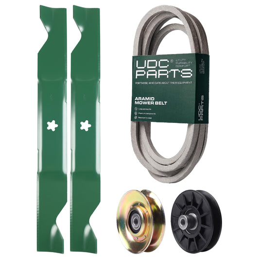 UDC Parts Mower Kit / Belt 539117245 + Pulley 127783 + Pulley 532194326 + 2 Pack Blades 405380 / Fits Husqvarna LT1597 MOWER PARTS - UDC Parts Mower Kit / Belt 539117245 + Pulley 127783 + Pulley 532194326 + 2 Pack Blades 405380 / Fits Husqvarna LT1597