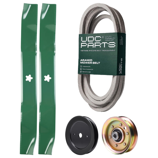 UDC Parts Mower Kit / Belt 539109243 + Pulley 129861 + Pulley 173437 + 2 Pack Blades 134149 / Fits Husqvarna LTH1542 MOWER PARTS - UDC Parts Mower Kit / Belt 539109243 + Pulley 129861 + Pulley 173437 + 2 Pack Blades 134149 / Fits Husqvarna LTH1542