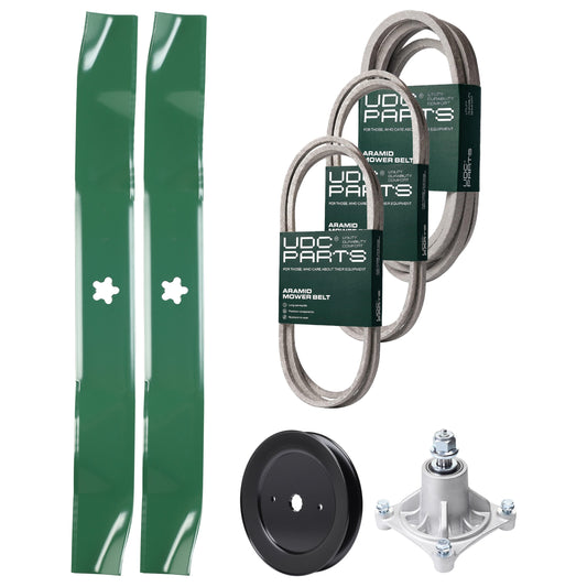 UDC Parts Mower Kit / Belt 140294 + Belt 174883 + Belt 539109243 + Pulley 129861 + Spindle 532174356 + 2 Pack Blades 134149 / Fits Husqvarna LTH1542 MOWER PARTS - UDC Parts Mower Kit / Belt 140294 + Belt 174883 + Belt 539109243 + Pulley 129861 + Spindle 532174356 + 2 Pack Blades 134149 / Fits Husqvarna LTH1542