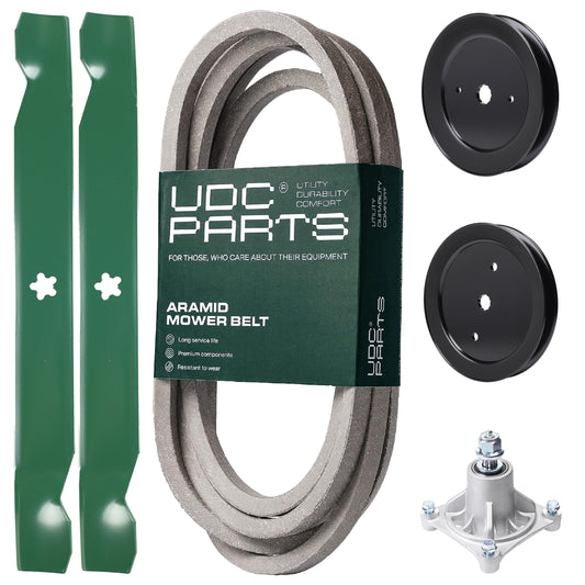 UDC Parts Mower Kit / Belt 539109243 + Pulley 129861 + Pulley 195945 + Spindle 532174356 + 2 Pack Blades 138971 / Fits Husqvarna Z4218 Z4219 MOWER PARTS - UDC Parts Mower Kit / Belt 539109243 + Pulley 129861 + Pulley 195945 + Spindle 532174356 + 2 Pack Blades 138971 / Fits Husqvarna Z4218 Z4219