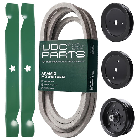 UDC Parts Mower Kit / Belt 539117245 + Pulley 129861 + Pulley 195945 + Pulley 532196106 + 2 Pack Blades 138971 / Fits Husqvarna RZ4219 MOWER PARTS - UDC Parts Mower Kit / Belt 539117245 + Pulley 129861 + Pulley 195945 + Pulley 532196106 + 2 Pack Blades 138971 / Fits Husqvarna RZ4219