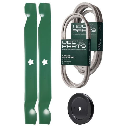 UDC Parts Mower Kit / Belt 140294 + Belt 539109243 + Pulley 129861 + 2 Pack Blades 138971 / Fits Husqvarna LTH1542 MOWER PARTS - UDC Parts Mower Kit / Belt 140294 + Belt 539109243 + Pulley 129861 + 2 Pack Blades 138971 / Fits Husqvarna LTH1542
