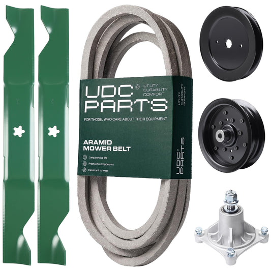 UDC Parts Mower Kit / Belt 539114557 + Pulley 129861 + Pulley 532196106 + Spindle 532174356 + 2 Pack Blades 405380 / Fits Husqvarna LSZ4622 LSZ5422 LSZ5424 RZ4219 MOWER PARTS - UDC Parts Mower Kit / Belt 539114557 + Pulley 129861 + Pulley 532196106 + Spindle 532174356 + 2 Pack Blades 405380 / Fits Husqvarna LSZ4622 LSZ5422 LSZ5424 RZ4219