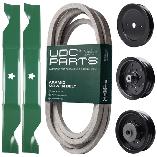 UDC Parts Mower Kit / Belt 539117245 + Pulley 129861 + Pulley 532196106 + Pulley 532196104 + 2 Pack Blades 405380 / Fits Husqvarna LSZ4622 LSZ5422 LSZ5424 MOWER PARTS - UDC Parts Mower Kit / Belt 539117245 + Pulley 129861 + Pulley 532196106 + Pulley 532196104 + 2 Pack Blades 405380 / Fits Husqvarna LSZ4622 LSZ5422 LSZ5424