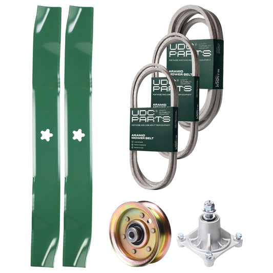 UDC Parts Mower Kit / Belt 140294 + Belt 174883 + Belt 539109243 + Pulley 173437 + Spindle 532174356 + 2 Pack Blades 134149 / Fits Husqvarna LTH1542 MOWER PARTS - UDC Parts Mower Kit / Belt 140294 + Belt 174883 + Belt 539109243 + Pulley 173437 + Spindle 532174356 + 2 Pack Blades 134149 / Fits Husqvarna LTH1542