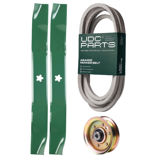 UDC Parts Mower Kit / Belt 539109243 + Pulley 173437 + 2 Pack Blades 134149 / Fits Husqvarna LTH1542 MOWER PARTS - UDC Parts Mower Kit / Belt 539109243 + Pulley 173437 + 2 Pack Blades 134149 / Fits Husqvarna LTH1542