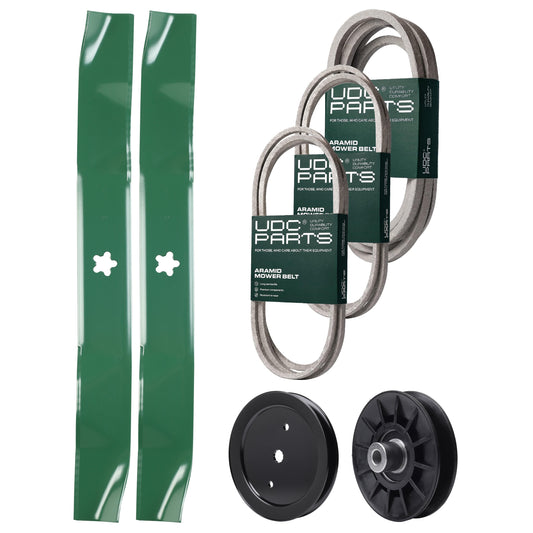 UDC Parts Mower Kit / Belt 140218 + Belt 197242 + Belt 197253 + Pulley 195945 + Pulley 532194326 + 2 Pack Blades 134149 / Fits Jonsered LT2223A2 MOWER PARTS - UDC Parts Mower Kit / Belt 140218 + Belt 197242 + Belt 197253 + Pulley 195945 + Pulley 532194326 + 2 Pack Blades 134149 / Fits Jonsered LT2223A2