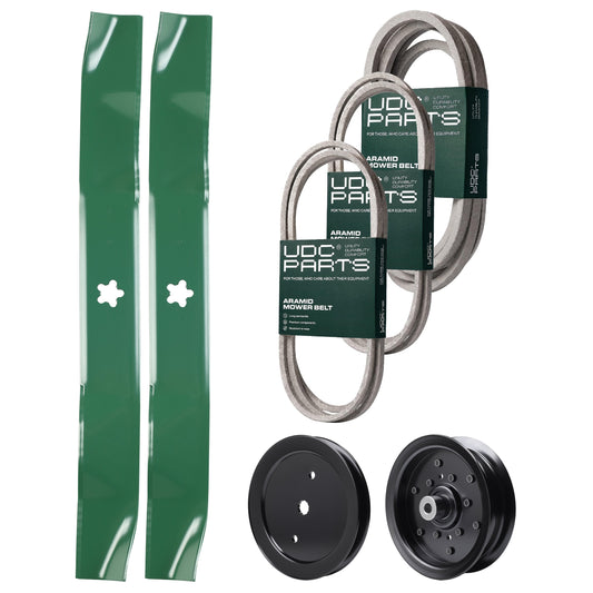 UDC Parts Mower Kit / Belt 130969 + Belt 197242 + Belt 405143 + Pulley 195945 + Pulley 532196106 + 2 Pack Blades 134149 / Fits Jonsered LT2223A2 MOWER PARTS - UDC Parts Mower Kit / Belt 130969 + Belt 197242 + Belt 405143 + Pulley 195945 + Pulley 532196106 + 2 Pack Blades 134149 / Fits Jonsered LT2223A2